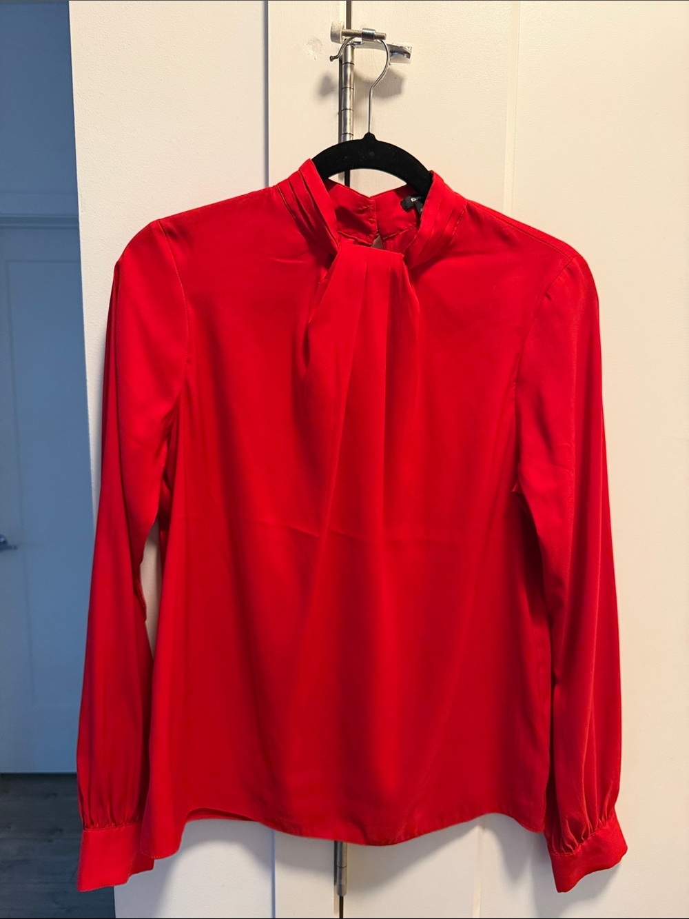 Express Red Tie-Neck Long-Sleeve Blouse